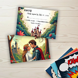 Tarjeta De Confirmación De Asistencia Boda De Cuento De Hadas En Un Bosque Con Castillo