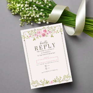 Tarjeta De Confirmación De Asistencia Boda de Cuento de Hadas Floral Rosa y Verde Jardín