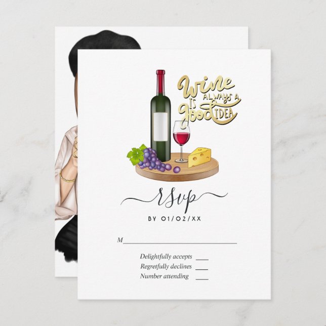 Tarjeta De Confirmación De Asistencia Boda de degustación de vino Chica francés (Anverso / Reverso)