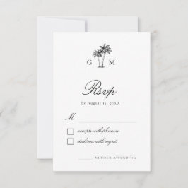 Tarjeta De Confirmación De Asistencia Boda de destino con monograma de palma tropical