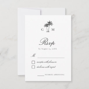 Tarjeta De Confirmación De Asistencia Boda de destino con monograma de palma tropical