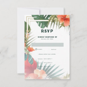 Tarjeta De Confirmación De Asistencia Boda de destino de acuarela de flores tropicales