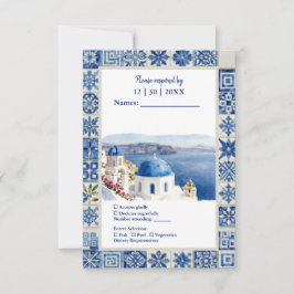 Tarjeta De Confirmación De Asistencia Boda de destino de acuarela de teja azul de Santor