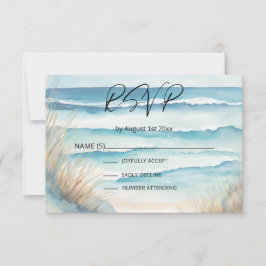Tarjeta De Confirmación De Asistencia Boda de destino de Blue Watercolor Ocean Beach