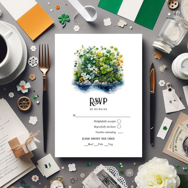 Tarjeta De Confirmación De Asistencia Boda de destino de la acuarela Irlanda (Watercolor Ireland Destination Wedding RSVP Card)