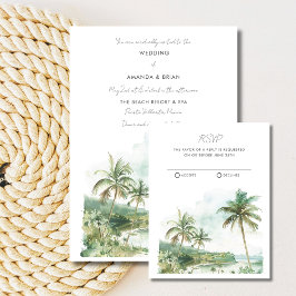 Tarjeta De Confirmación De Asistencia Boda de destino de la playa de acuarela