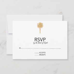 Tarjeta De Confirmación De Asistencia Boda de destino de palmeras de oro de playa tropic