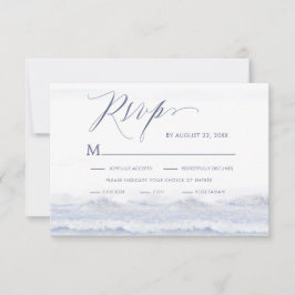 Tarjeta De Confirmación De Asistencia Boda de destino del océano azul y blanco