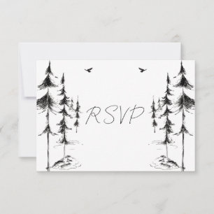 Tarjeta De Confirmación De Asistencia Boda de destino en bosque y montaña dibujados a ma