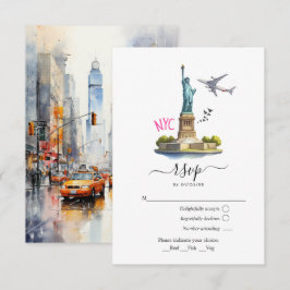 Tarjeta De Confirmación De Asistencia Boda de destino en Nueva York EE. UU. con acuarela