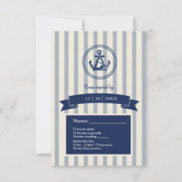 Tarjeta De Confirmación De Asistencia boda de destino marítimo de franja azul Anchor