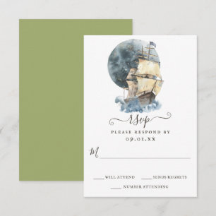 Tarjeta De Confirmación De Asistencia Boda de destino Náutica de Barco de Vela