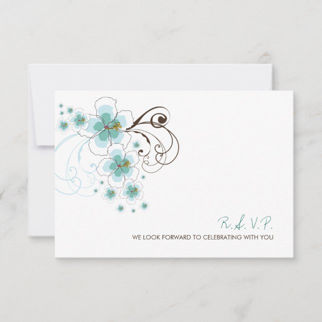 Tarjeta De Confirmación De Asistencia Boda de Destino Tropical Blue Hibiscus Beach (Anverso)