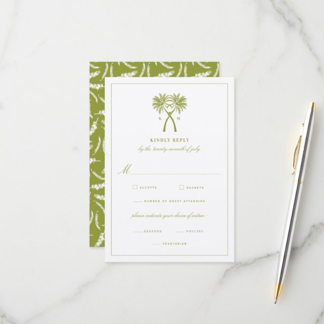 Tarjeta De Confirmación De Asistencia Boda de destino tropical de palmeras nubladas (Anverso/Reverso In Situ)