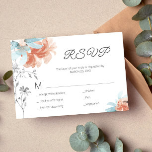 Tarjeta De Confirmación De Asistencia Boda de dibujo floral elegante de línea moderna
