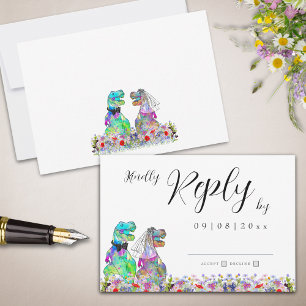 Tarjeta De Confirmación De Asistencia Boda de Dinosaurio Boho de Flor Silvestre Réplica