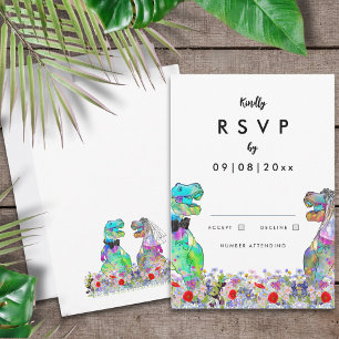 Tarjeta De Confirmación De Asistencia Boda de Dinosaurio de Flor Silvestre Colorida