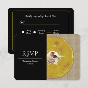 Tarjeta De Confirmación De Asistencia Boda de disco de vinilo de música retro oro