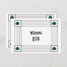Tarjeta De Confirmación De Asistencia Boda de diseño Art Deco Azul
