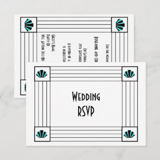 Tarjeta De Confirmación De Asistencia Boda de diseño Art Deco Azul