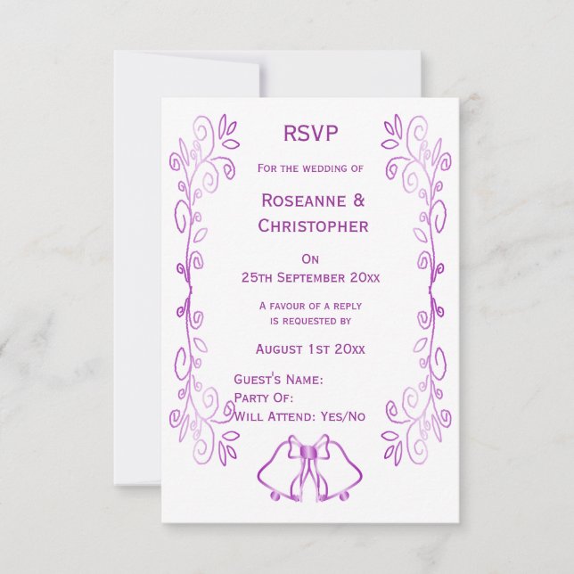 Tarjeta De Confirmación De Asistencia Boda de diseño de gráfico de púrpura (Anverso)