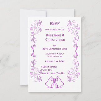 Tarjeta De Confirmación De Asistencia Boda de diseño de gráfico de púrpura