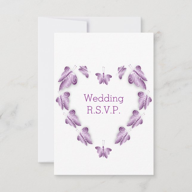 Tarjeta De Confirmación De Asistencia Boda de diseño de mariposas moradas (Anverso)