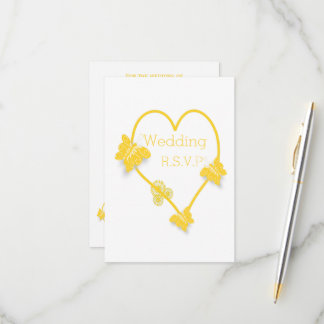 Tarjeta De Confirmación De Asistencia Boda de diseño del corazón de mariposa amarillo