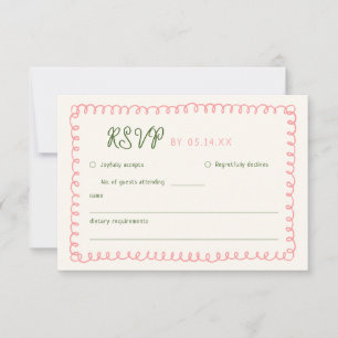 Tarjeta De Confirmación De Asistencia Boda de diversión francés verde rosa dibujado a ma