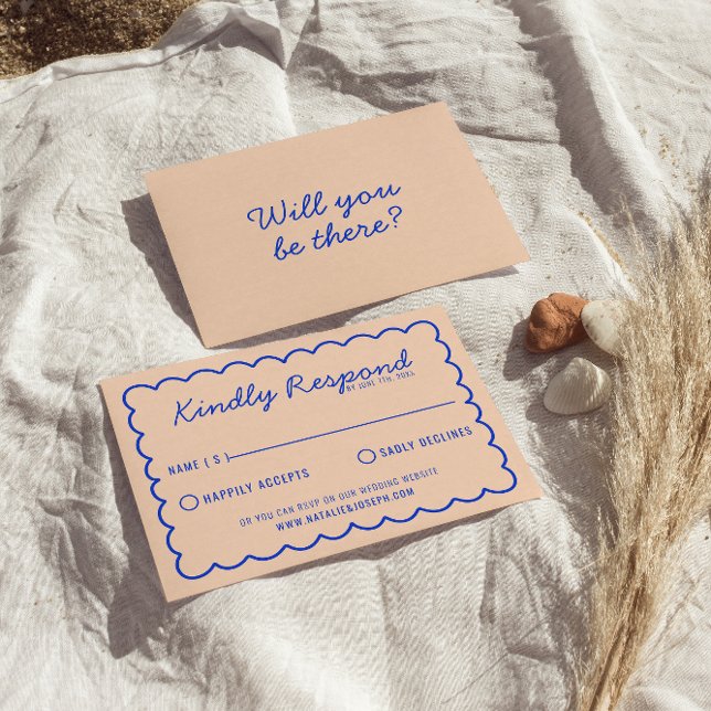 Tarjeta De Confirmación De Asistencia Boda de diversión Retro brillante azul brillante m (Subido por el creador)