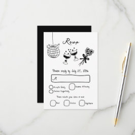 Tarjeta De Confirmación De Asistencia Boda de Doodles de Ilustraciones negros dibujados