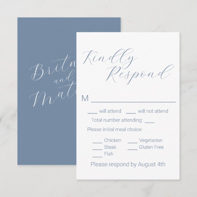 Tarjeta De Confirmación De Asistencia Boda de elección de comida azul turquesa Minimalis (Anverso / Reverso)
