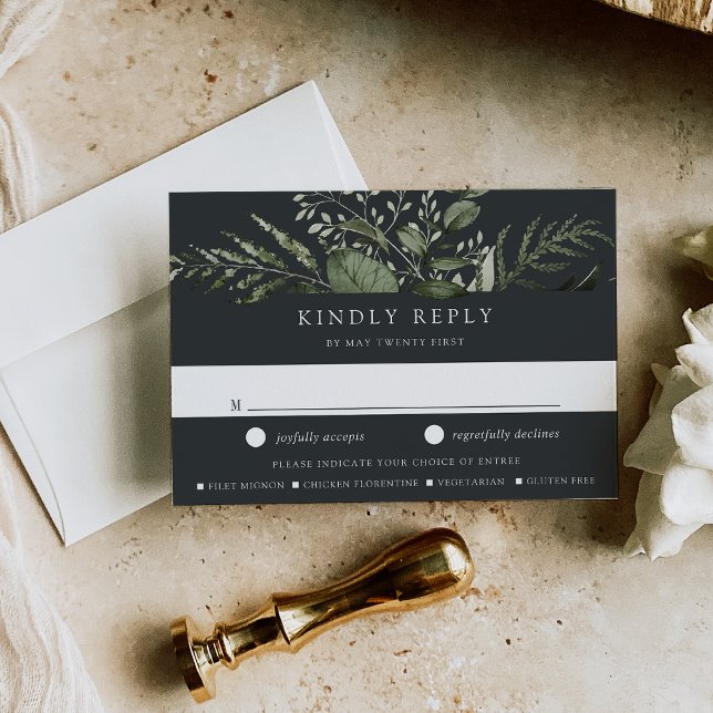 Tarjeta De Confirmación De Asistencia Boda de Elección de Comida Botánica Verde de Winte (Subido por el creador)