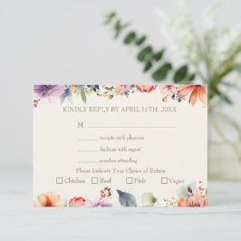 Tarjeta De Confirmación De Asistencia Boda de Elección de Comida Floral de Acuarela