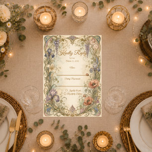 Tarjeta De Confirmación De Asistencia Boda de elegancia botánica Art Nouveau romántica