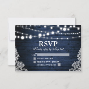 Tarjeta De Confirmación De Asistencia Boda de encaje de luces rusas de madera azul