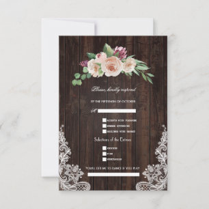 Tarjeta De Confirmación De Asistencia Boda de encaje de madera floral de champán rosa