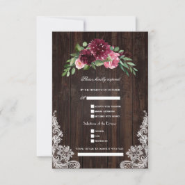 Tarjeta De Confirmación De Asistencia Boda de encaje de madera floral rosa Borgoña de ot
