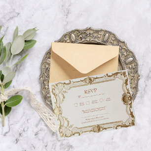 Tarjeta De Confirmación De Asistencia Boda de encaje francés elegante rococó de lujo