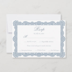 Tarjeta De Confirmación De Asistencia Boda de encaje victoriano vintage elegante azul po