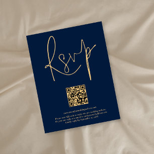 Tarjeta De Confirmación De Asistencia Boda de escritura azul de la marina de oro del cód