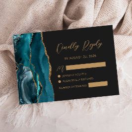 Tarjeta De Confirmación De Asistencia Boda de escritura de caligrafía en oro con ágata a