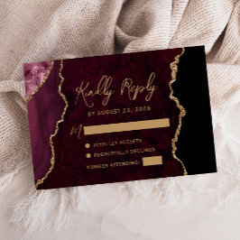 Tarjeta De Confirmación De Asistencia Boda de Escritura en Oro con Ágata Rojo Borgoña