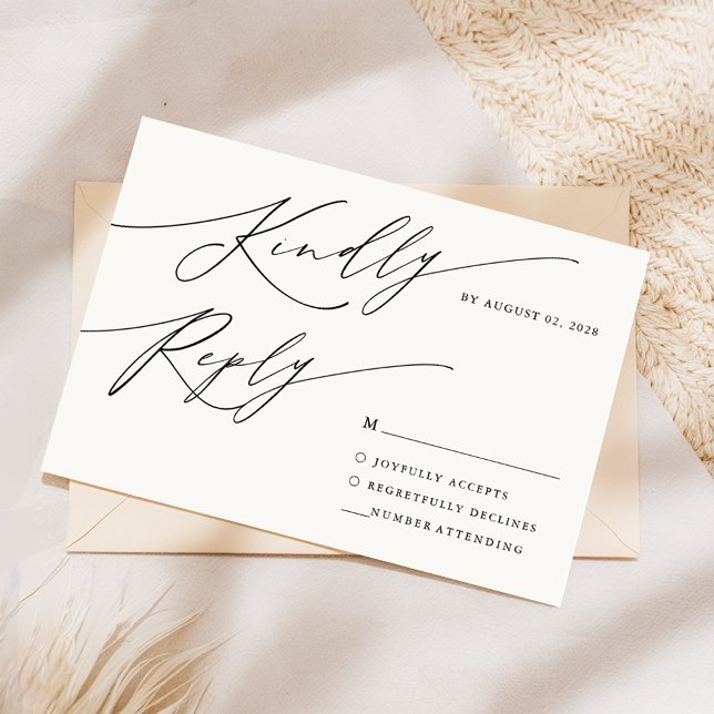 Tarjeta De Confirmación De Asistencia Boda de escritura moderna de caligrafía negra Mini (Subido por el creador)