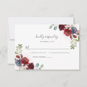 Tarjeta De Confirmación De Asistencia Boda de escritura moderna floral borgoñona rusa
