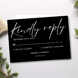 Tarjeta De Confirmación De Asistencia Boda de escritura moderna Minimalista en blanco y 