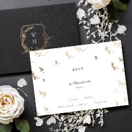 Tarjeta De Confirmación De Asistencia boda de escudo de monograma blanco negro y dorado 