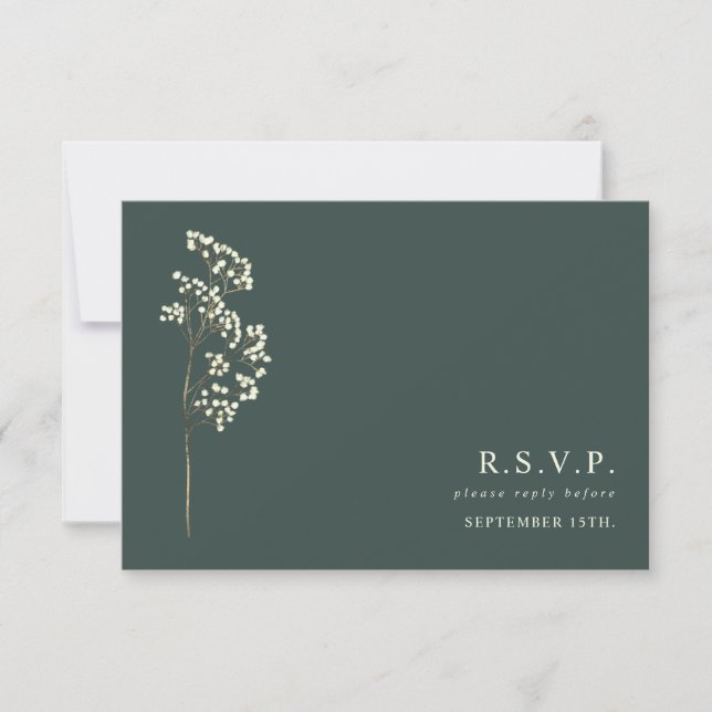Tarjeta De Confirmación De Asistencia Boda de Esmeralda Botánica Gypsophila Stem (Anverso)