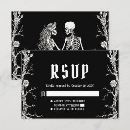 Tarjeta De Confirmación De Asistencia Boda de esqueletos góticos de Halloween en blanco 