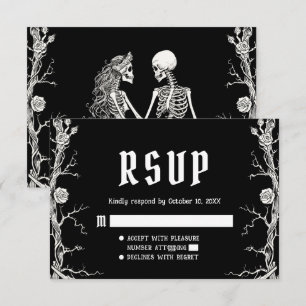 Tarjeta De Confirmación De Asistencia Boda de esqueletos góticos de Halloween en blanco 
